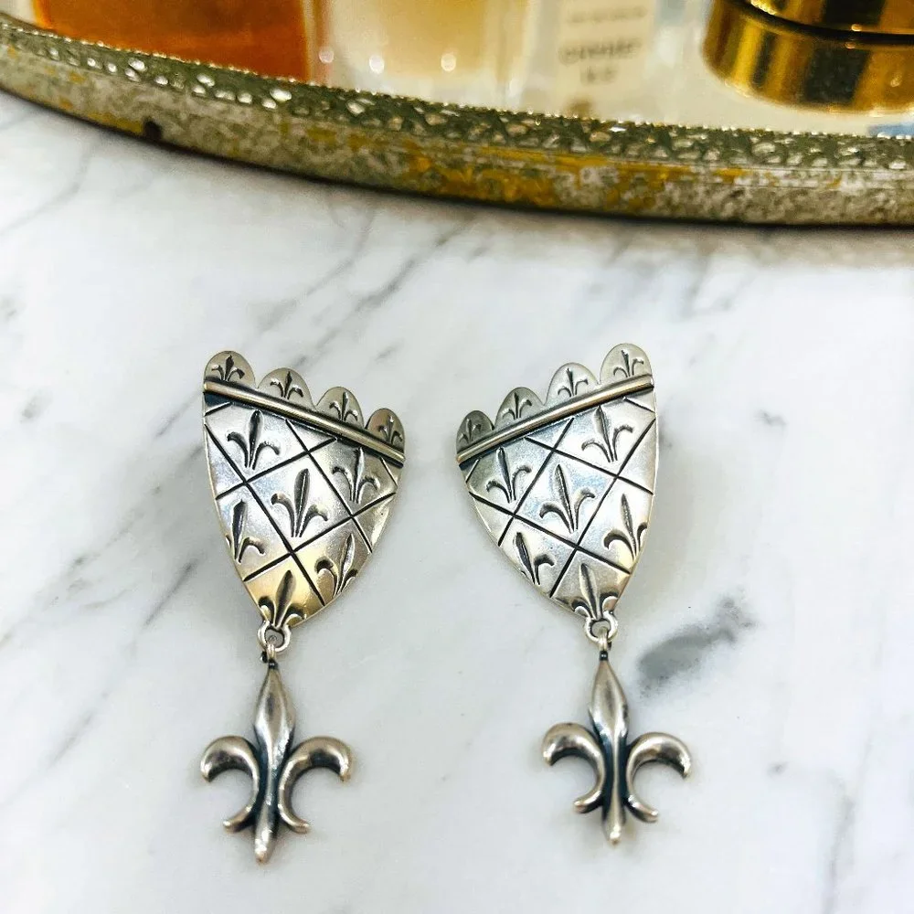 ❤️SOLD❤️VTG Sterling Fleur-de-lis earing's designed Jacqueline Barnett - Picture 2 of 6